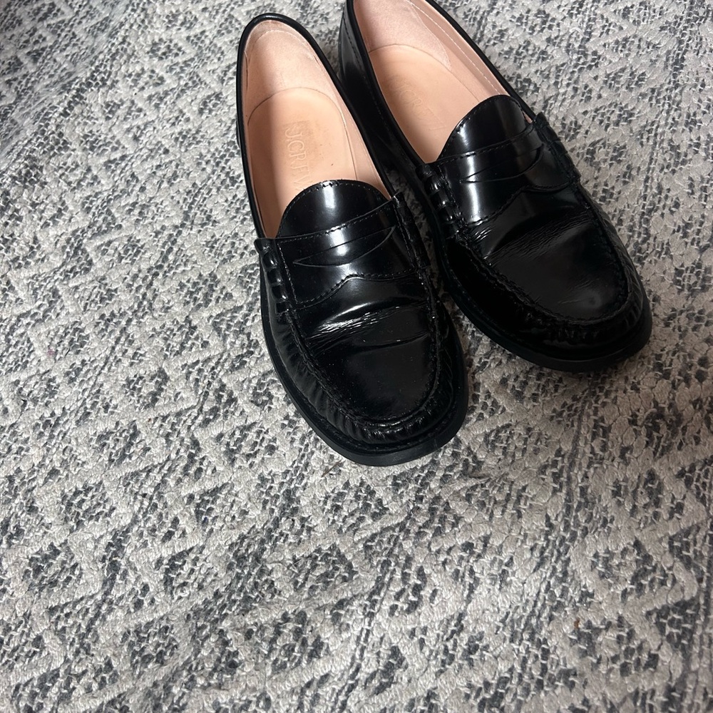 J. Crew Shiny Black Leather Loafers